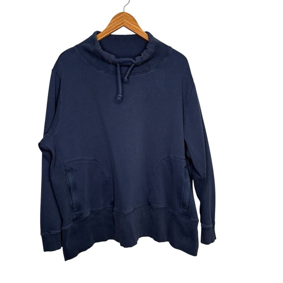 Duluth Trading Mens Sweater 2XL Blue Mock Neck Drawstring Pockets Pullover - Picture 1 of 9